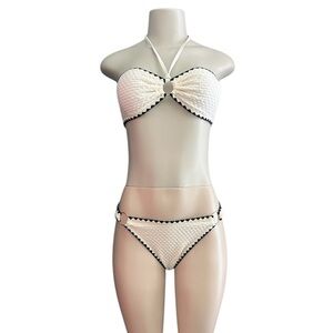 SHEIN Textured White and Black Scalloped Bikini Set Size Medium 6